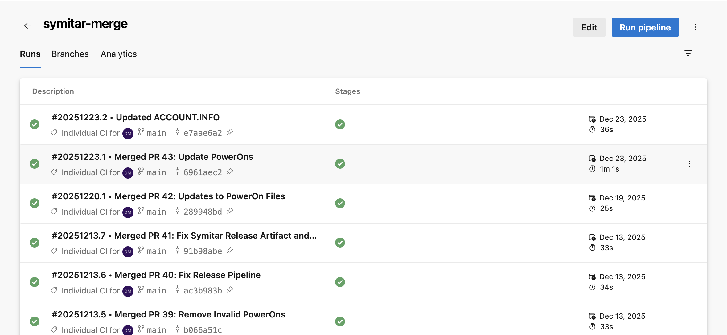 A screenshot of the symitar-merge pipeline for Libum's organization.